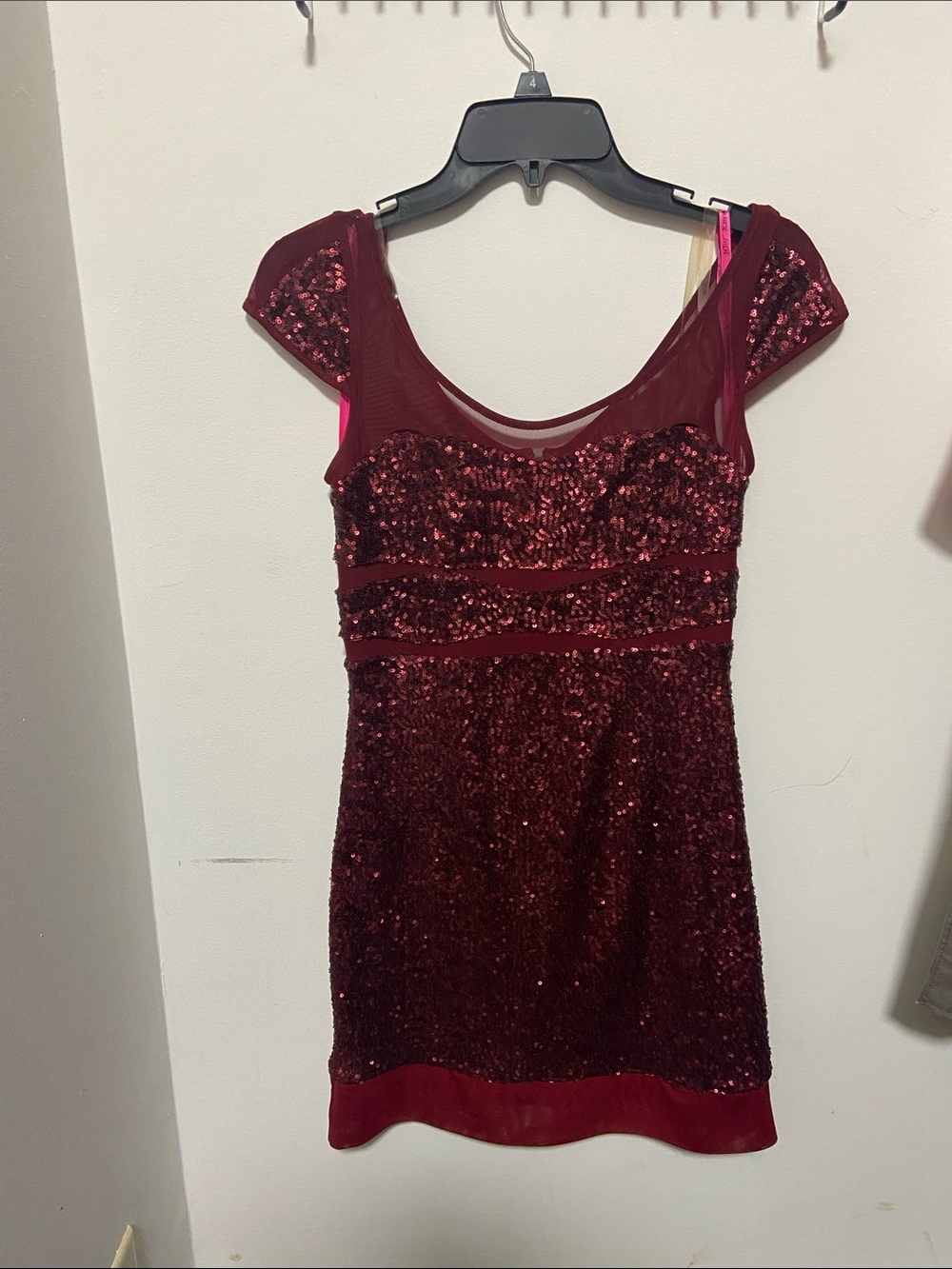 Betsey Johnson Burgundy Sequin Cap-Sleeve Mini Dress